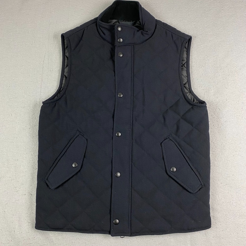 Banana Republic Mens Quilted Vest M Water Repellent Zip snap black pockets